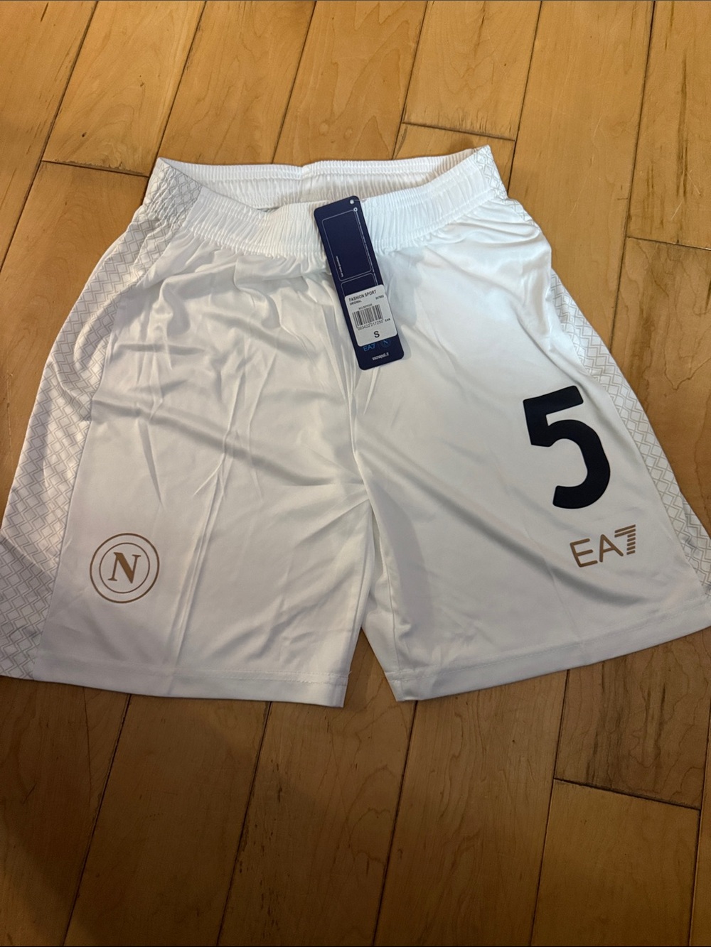Men's White Athletic Soccer Shorts with Number 5